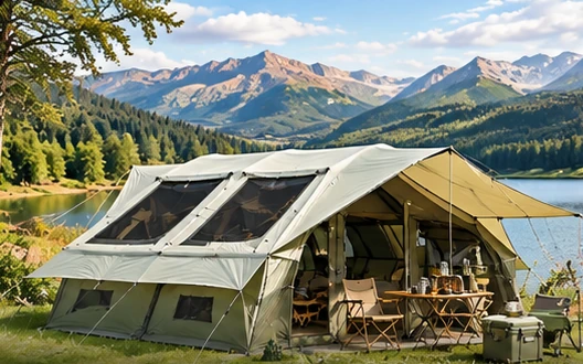 Familienzelt auf einem Campingplatz
