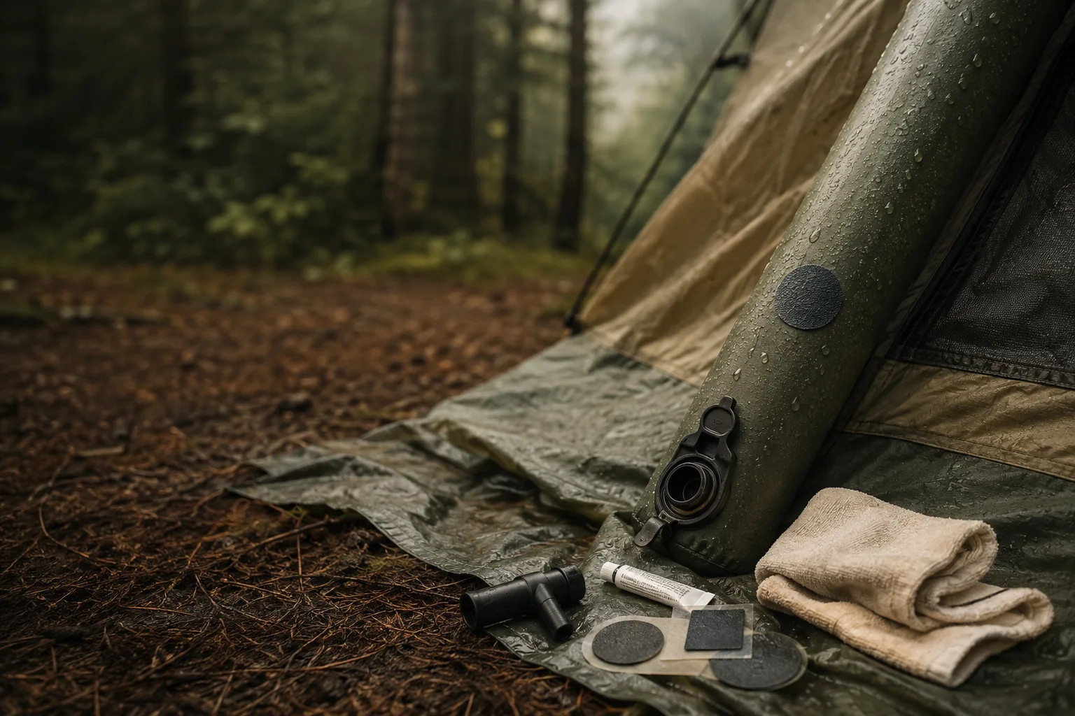 Inflatable tent air-beam care and repair kit
