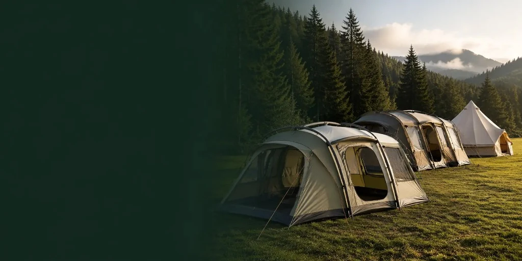 Großhandels-Campingzelte einschließlich Familien-, Tunnel- und Glampingzelte auf einem Bergcampingplatz