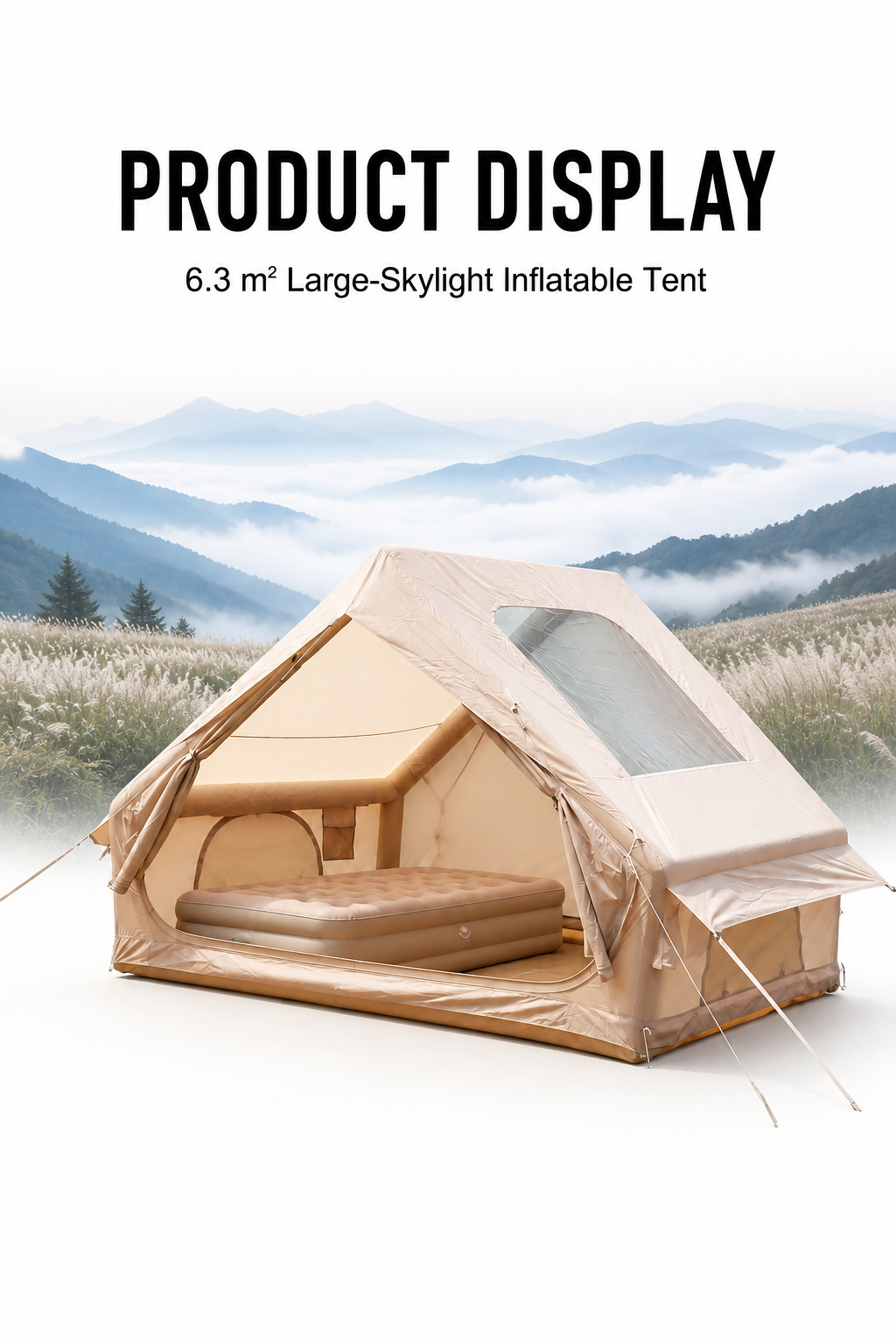 English product display for the khaki 6.3 square metre large-skylight inflatable tent
