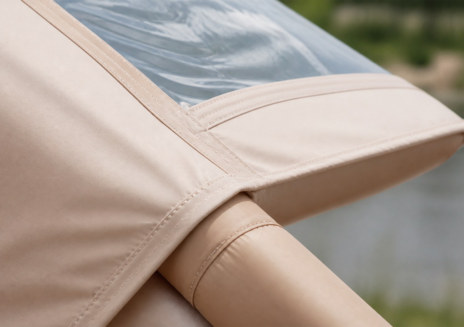Close-up of the transparent observation skylight fabric seam and inflatable ridge beam