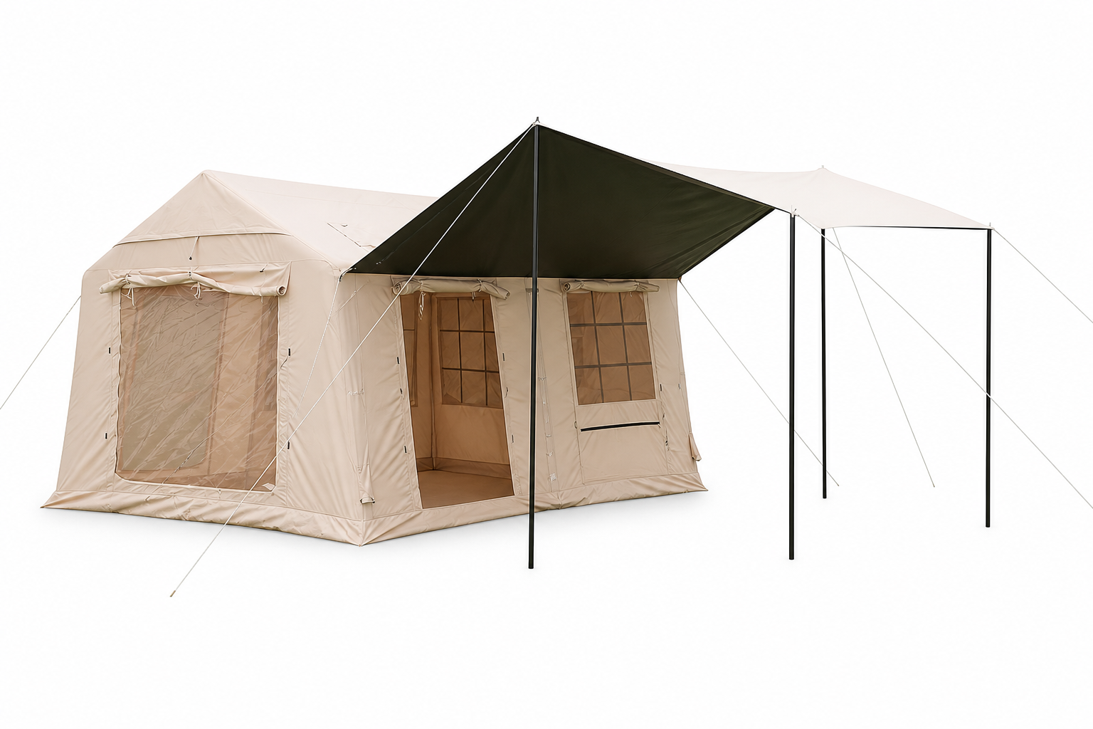 English product display for the three-door partitioned tent