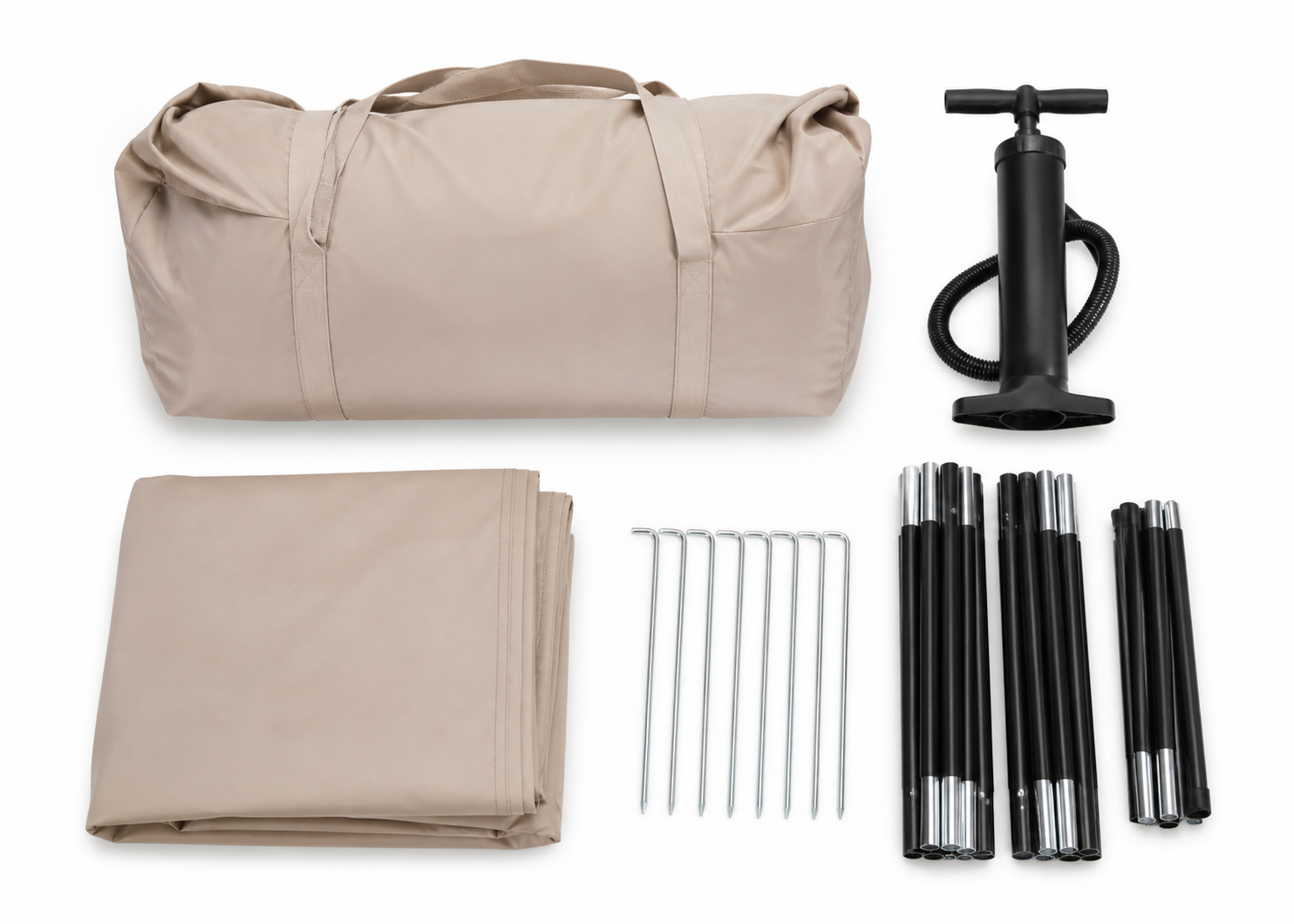 Package contents and accessories for the partitioned canopy tent