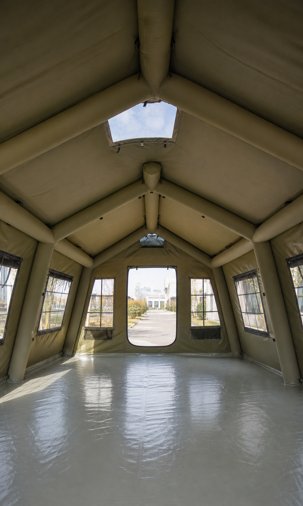 Interior of the Green expandable polycotton tent with air-column frame