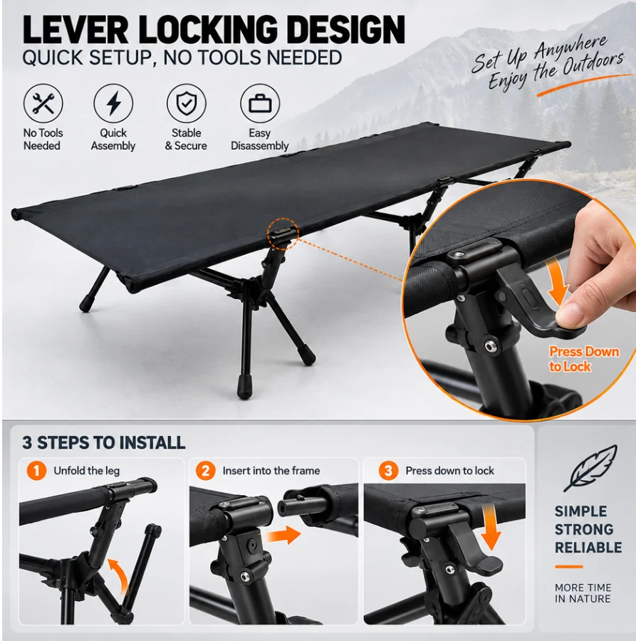 Klappbares Aluminium-Campingfeldbett