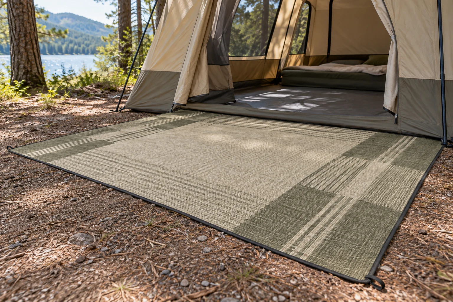 AI-generated campsite illustration of Large Camping Mat / Tent Carpet