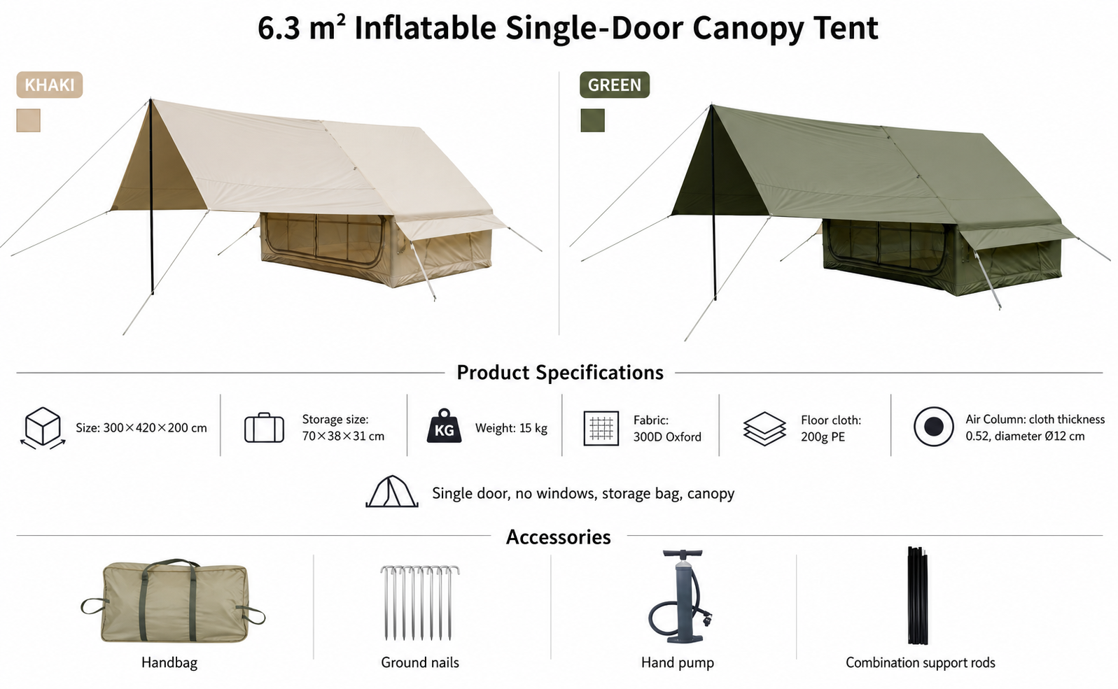 English product specifications for the Pro single-door canopy tent family
