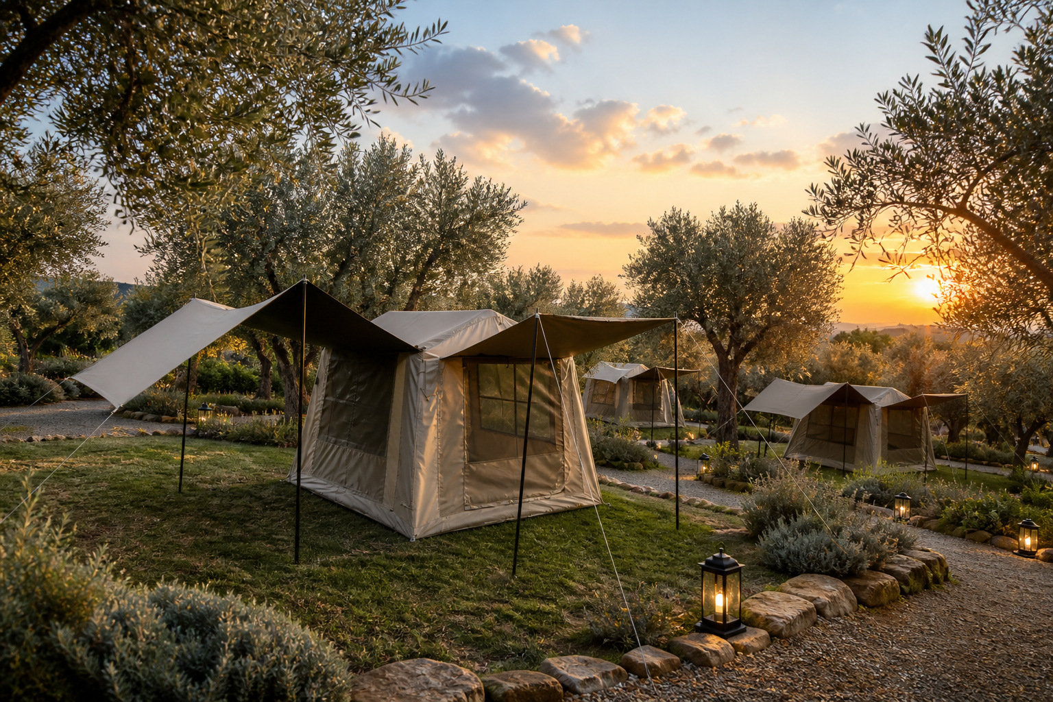 Khaki 6,5 m² aufblasbare Zelte mit Doppeldach-Layout auf einem Outdoor-Campingplatz