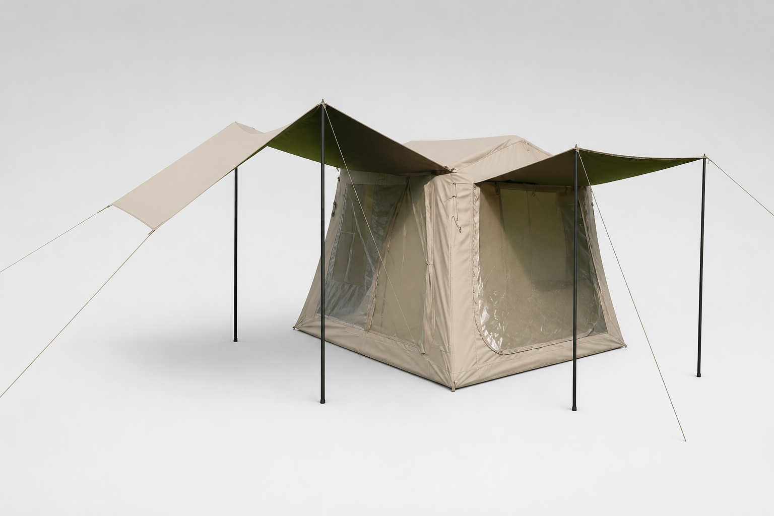 Englisches Produktdisplay für das 6,5 m² große aufblasbare Campingzelt