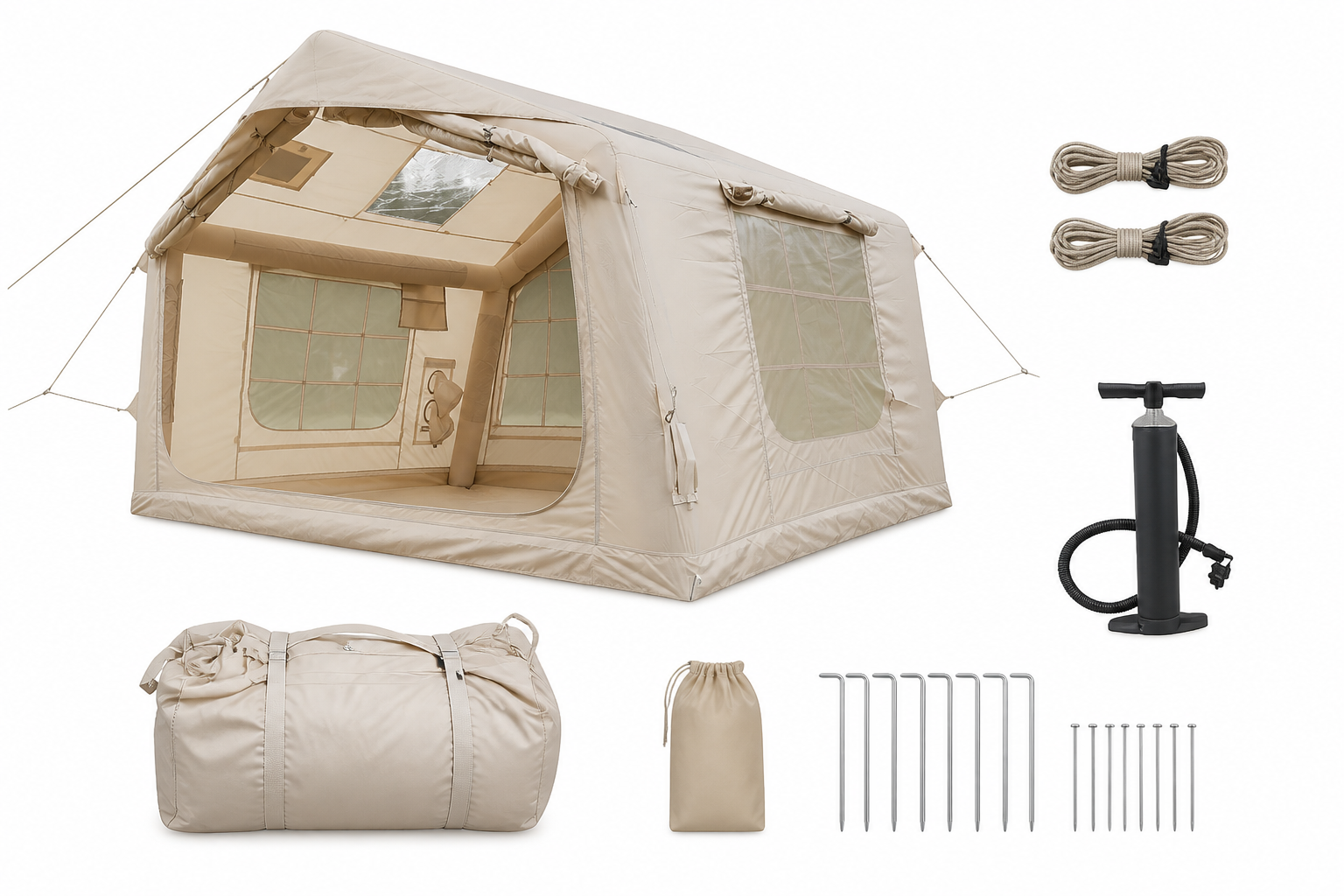 English package contents for IT027 khaki double-door AB tent